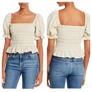 Wayf Yellow And White Striped Smocked Blouse